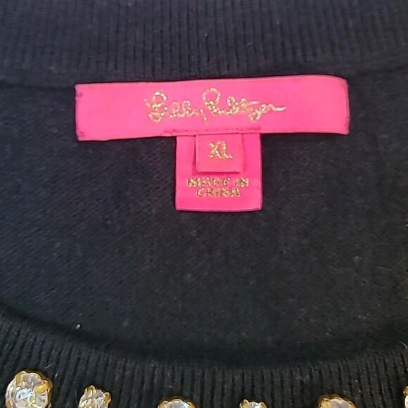 Lilly Pulitzer Odetta Sweater XL Black Sparkly Collar Wool Cashmere EUC - Picture 7 of 11